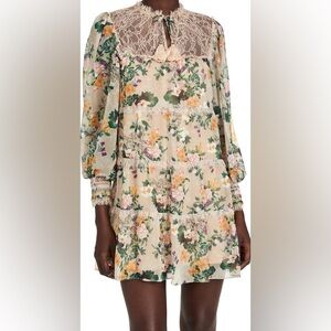 Alive + Olivia shift floral dress with mock neck & sash tie closure lace